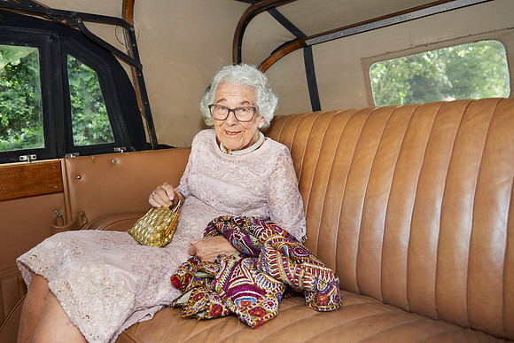 Judith Kerr in a vintage Rolls Royce on her 95th birthday.